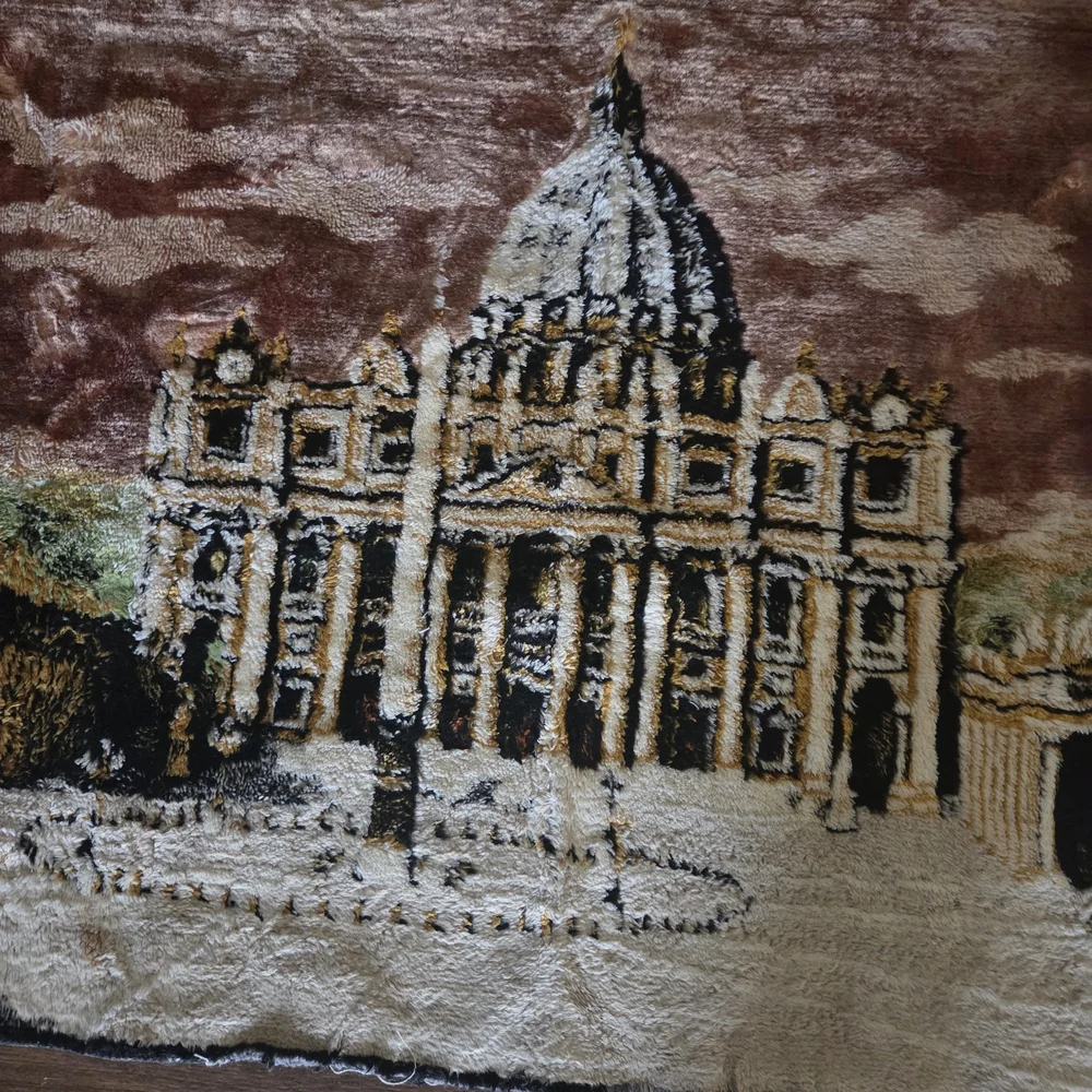 Vintage St. Peter’s Basilica Vatican Tapestry Wall Hanging Rug Rome Souvenir